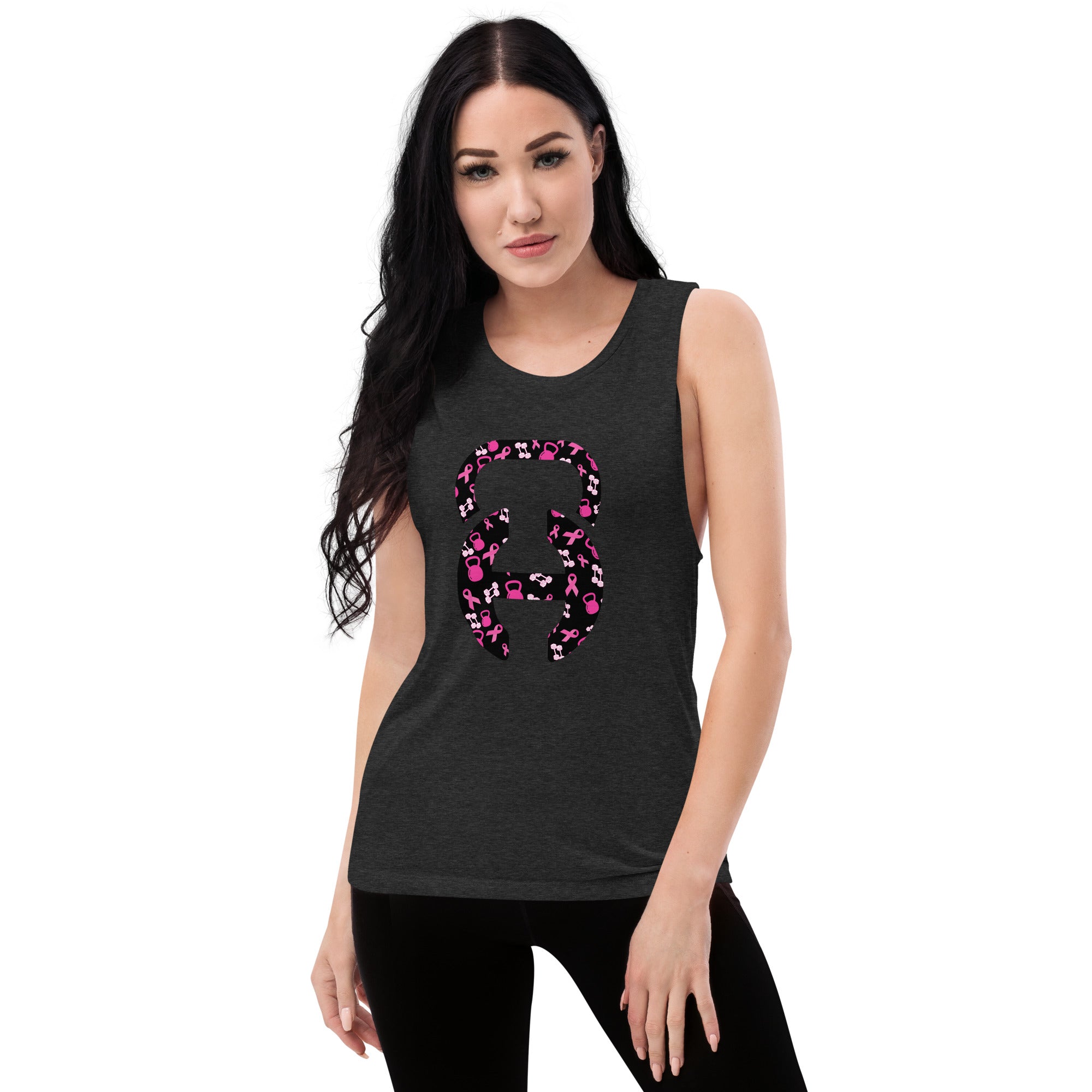 Breast Cancer Ladies’ Muscle Tank Black Heather