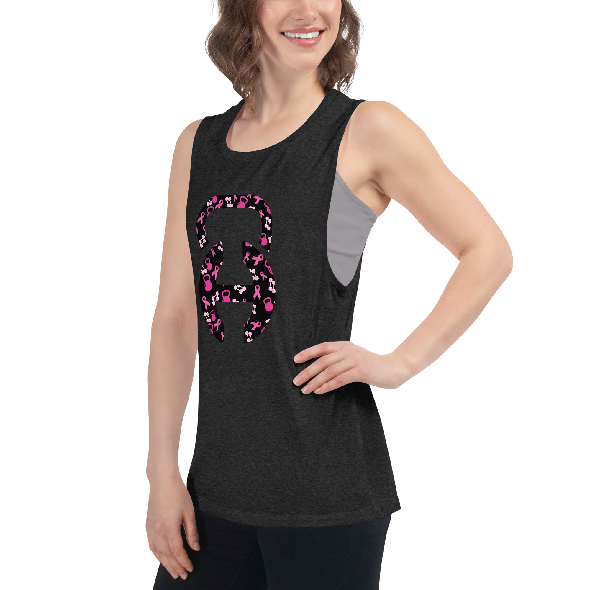 Breast Cancer Ladies’ Muscle Tank Black Heather