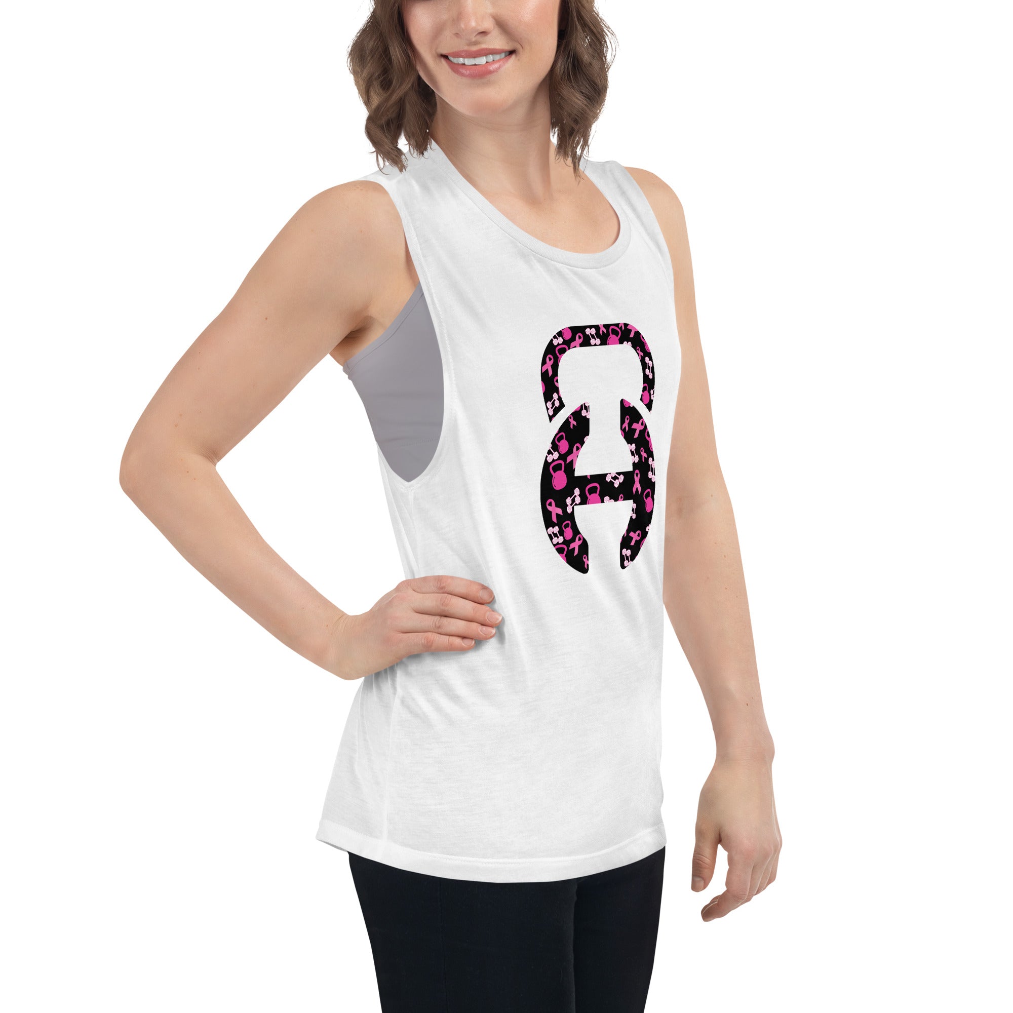Breast Cancer Ladies’ Muscle Tank White